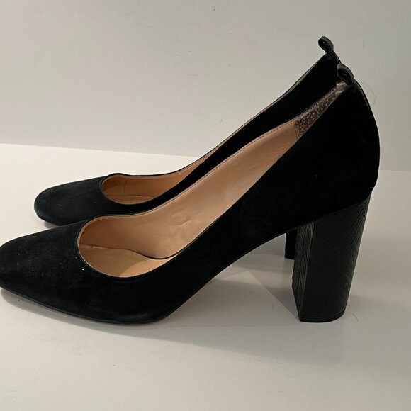 Franco Sarto Ingall Snake Embossed Block Heels Suede Black Pumps Women's 12M - Picture 6 of 13